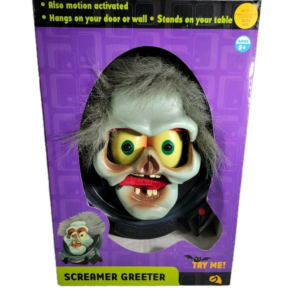 2004 Gemmy Halloween Scary Light Up Motion‎ Ghoul Face Screamer Wall Door Hanger